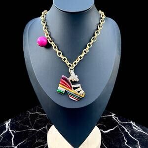Rainbow Shoe Necklace Enamel Gold Chain Platform Sandal Pride Rhinestone Vintage